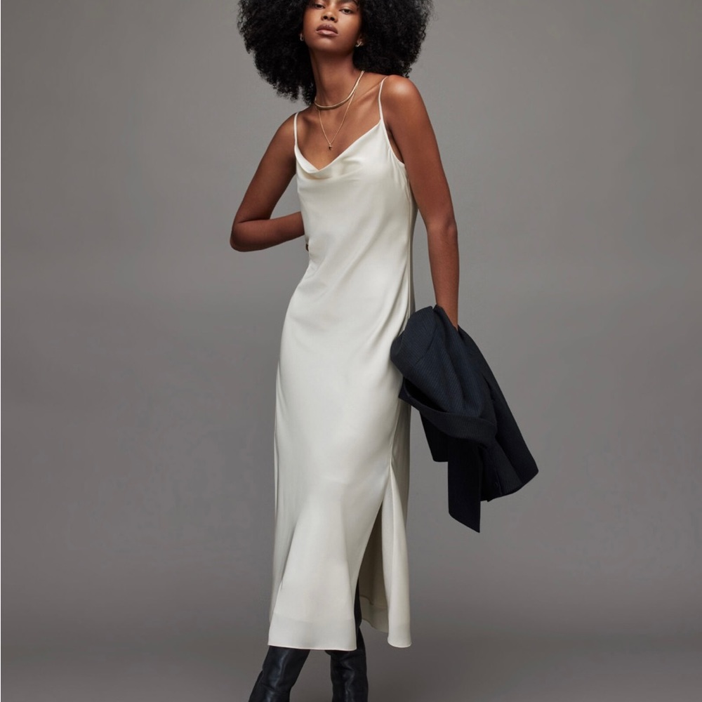 AllSaints Hadley Midi Dress in Arctic White